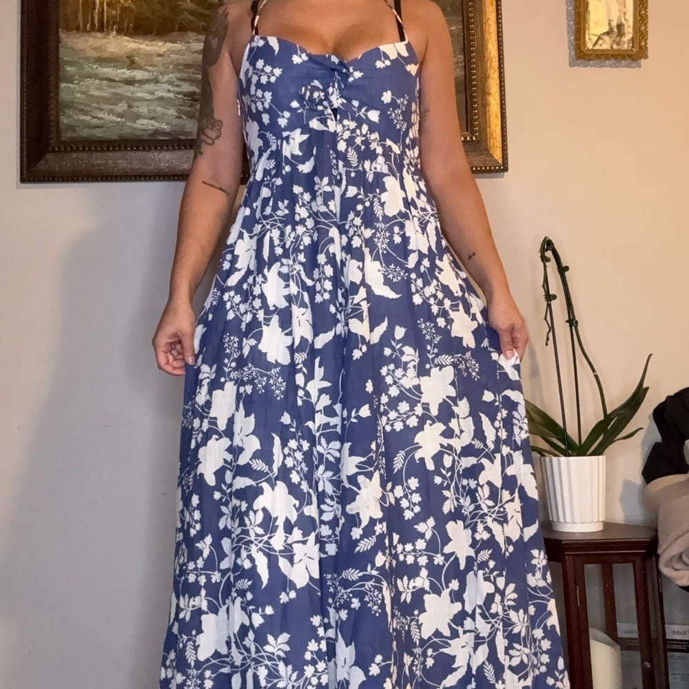 Zara Blue and White Floral Maxi Dress